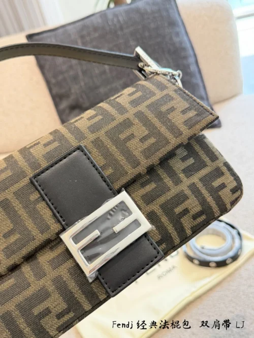 Fendi Baguette Black Monogram Leather Bag