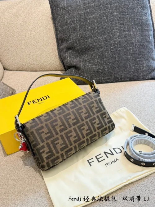 Fendi Baguette Black Monogram Leather Bag