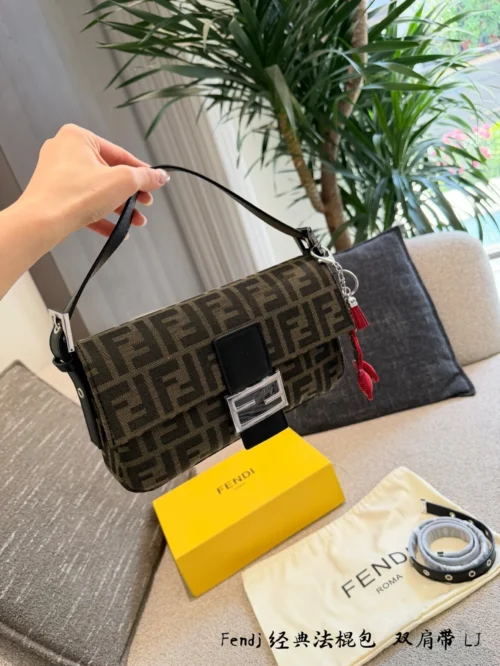 Fendi Baguette Black Monogram Leather Bag