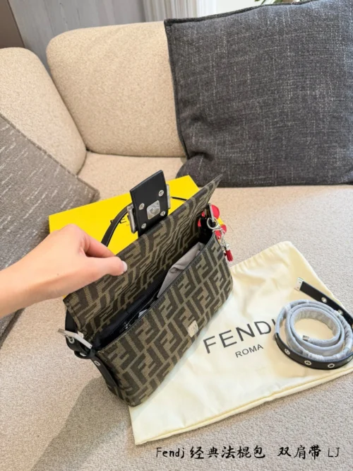 Fendi Baguette Black Monogram Leather Bag