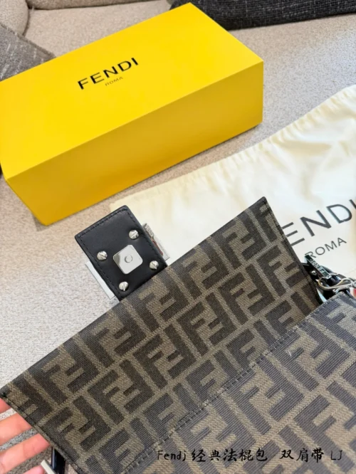 Fendi Baguette Black Monogram Leather Bag