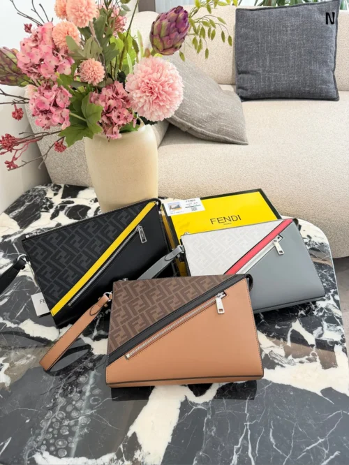 Fendi White Monogram Leather Clutch Bag