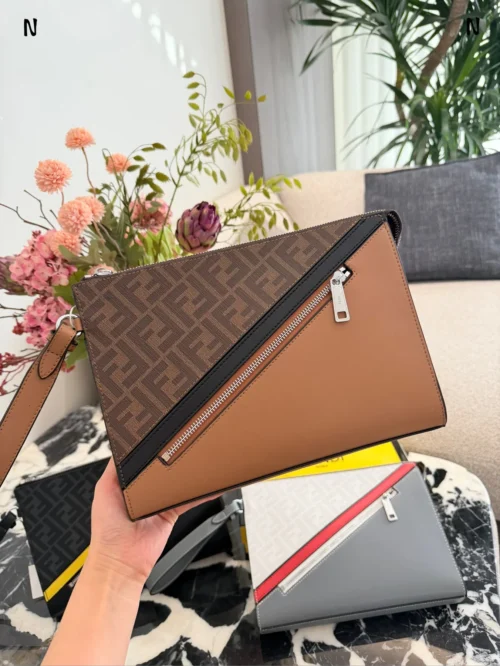 Fendi White Monogram Leather Clutch Bag