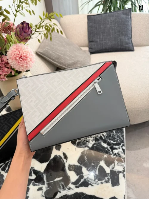 Fendi White Monogram Leather Clutch Bag