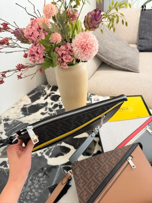 Fendi White Monogram Leather Clutch Bag