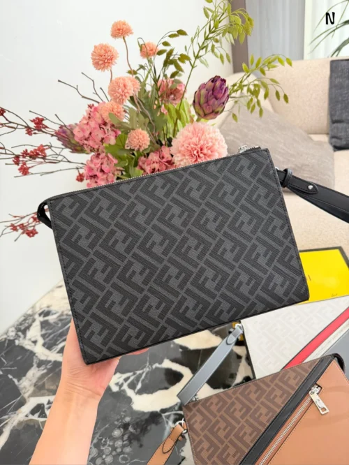 Fendi White Monogram Leather Clutch Bag