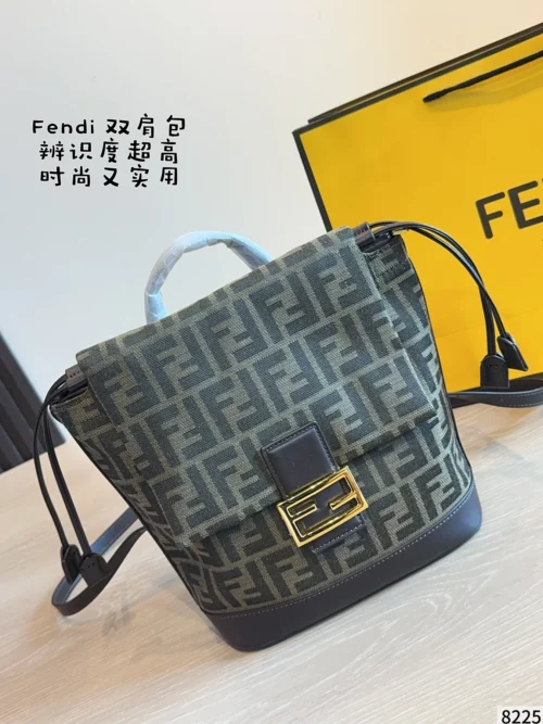 Fendi Black Monogram Leather Backpack Style 0088