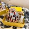 Fendi Mini Beige Embroidered Canvas Bucket Bag