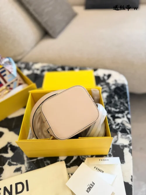 Fendi Mini Beige Embroidered Canvas Bucket Bag