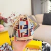Fendi Mini Beige Embroidered Canvas Bucket Bag