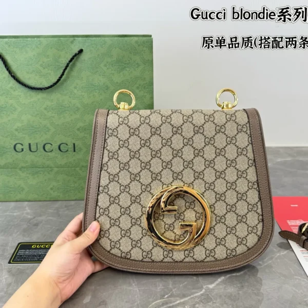 Gucci GG Supreme Brown Chain Leather Hobo Bag Style 0005