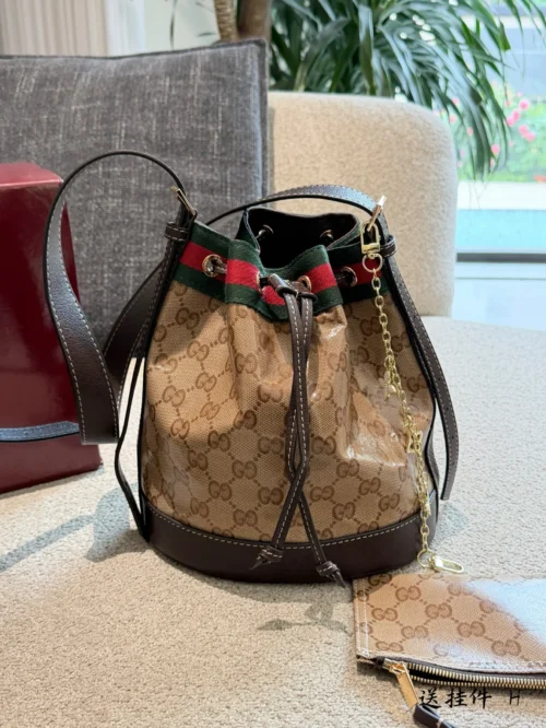 Gucci Black Monogram Leather Bucket Bag