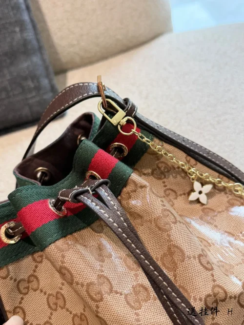 Gucci Black Monogram Leather Bucket Bag