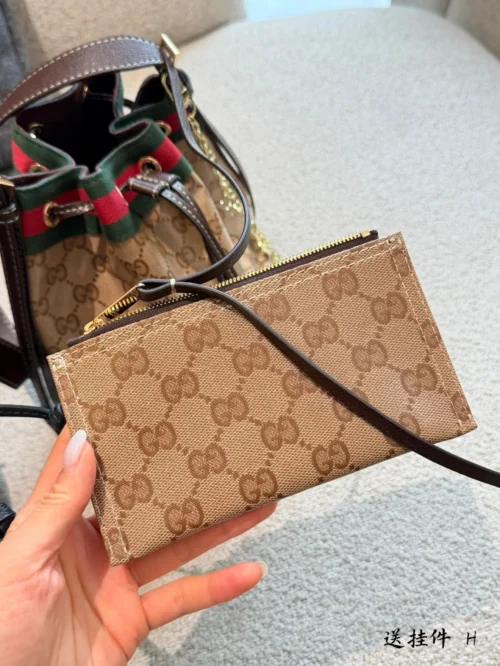 Gucci Black Monogram Leather Bucket Bag