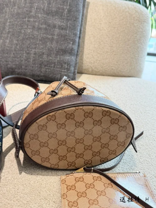 Gucci Black Monogram Leather Bucket Bag