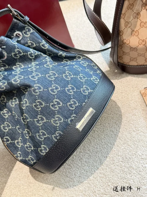 Gucci Black Monogram Leather Bucket Bag