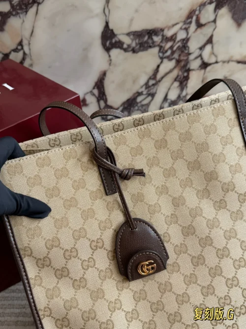 Gucci Brown Monogram Leather Tote Bag Style 0025