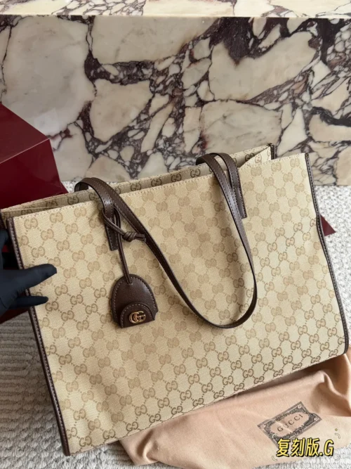 Gucci Brown Monogram Leather Tote Bag Style 0025