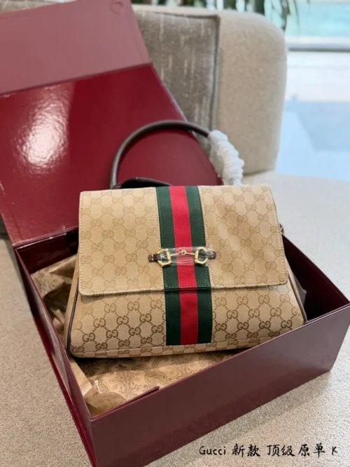 Gucci Horsebit Gold Monogram Canvas Handbag