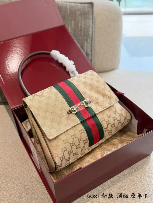 Gucci Horsebit Gold Monogram Canvas Handbag