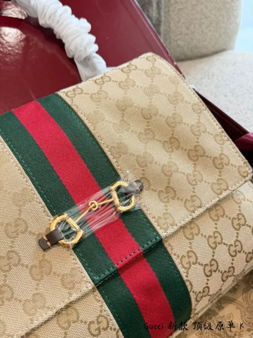 Gucci Horsebit Gold Monogram Canvas Handbag