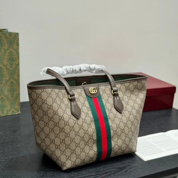 Gucci GG Supreme Brown Leather Tote Bag