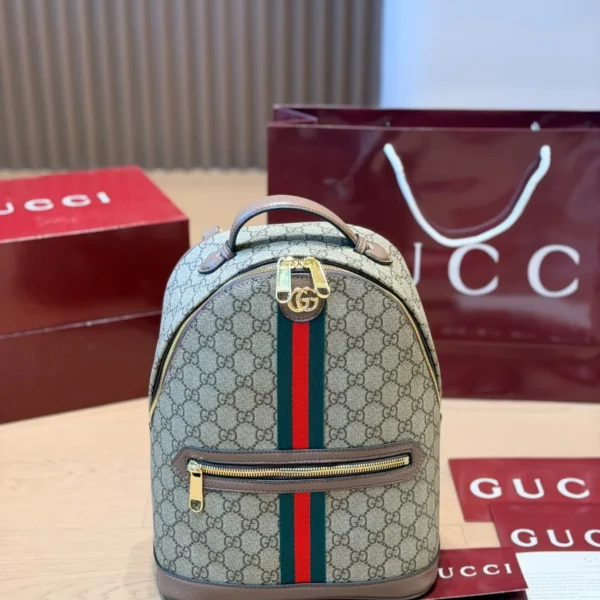 Gucci GG Supreme Small Brown Leather Backpack