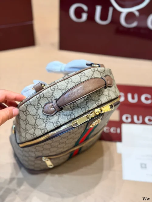 Gucci GG Supreme Small Brown Leather Backpack