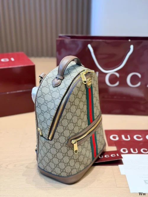 Gucci GG Supreme Small Brown Leather Backpack