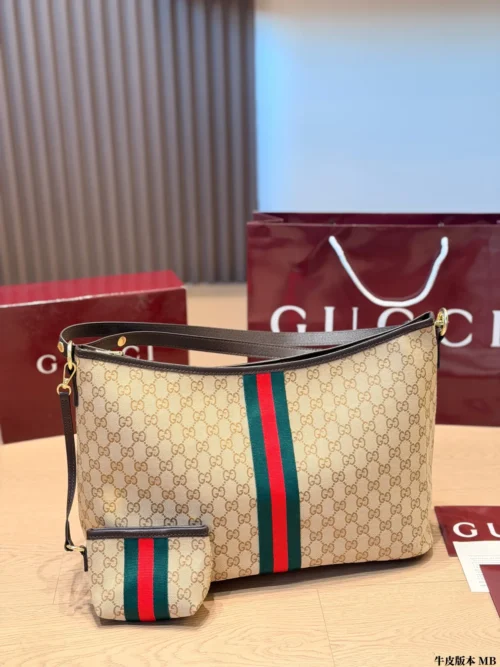 Gucci GG Supreme Brown Monogram Leather Card Holder Style 0136