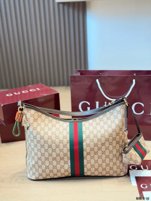 Gucci GG Supreme Mini Brown Monogram Leather Hobo Bag