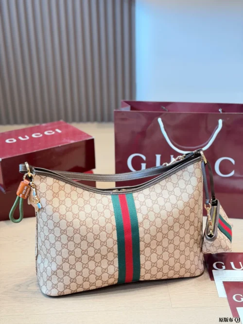 Gucci GG Supreme Mini Brown Monogram Leather Hobo Bag