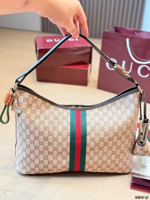 Gucci GG Supreme Mini Brown Monogram Leather Hobo Bag