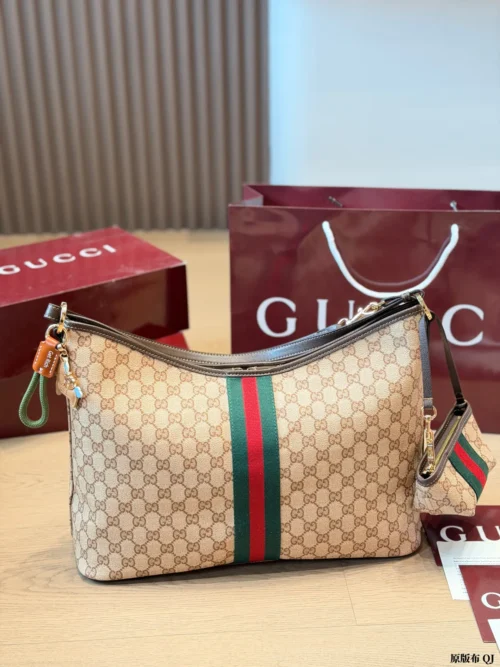Gucci GG Supreme Mini Brown Monogram Leather Hobo Bag
