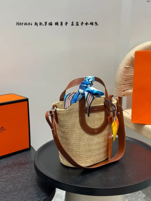 Hermes Picotin Raffia Bucket Bag