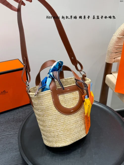 Hermes Picotin Raffia Bucket Bag
