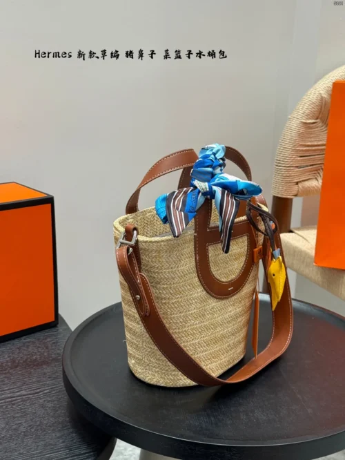 Hermes Picotin Raffia Bucket Bag