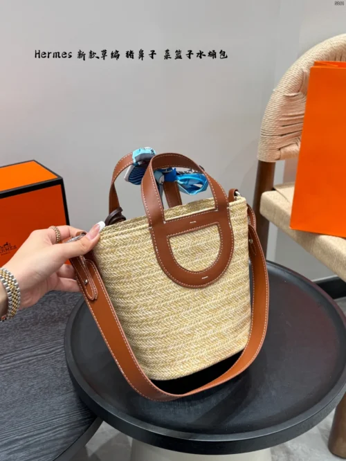 Hermes Picotin Raffia Bucket Bag