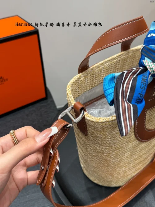Hermes Picotin Raffia Bucket Bag