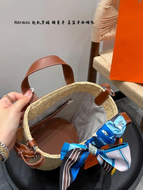 Hermes Picotin Raffia Bucket Bag
