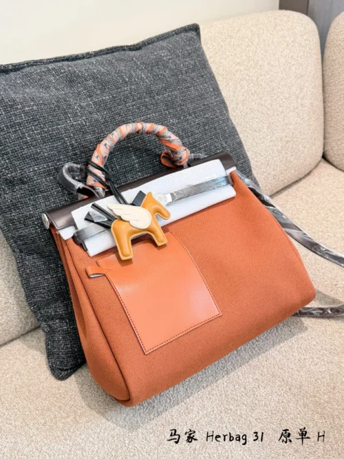 Hermes Herbag Black Leather Bag Style 0122