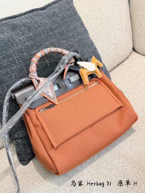 Hermes Herbag Black Leather Bag Style 0122