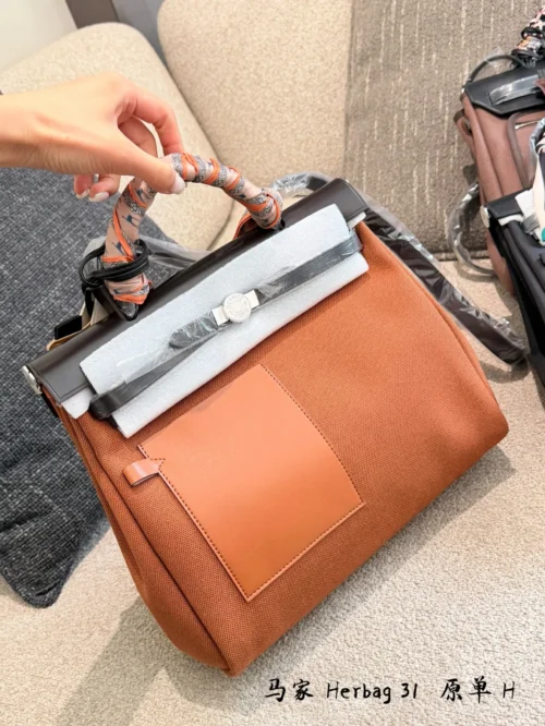 Hermes Herbag Black Leather Bag Style 0122