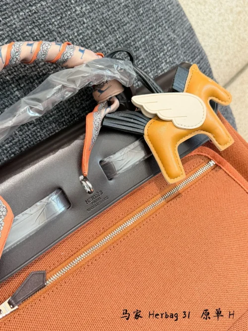 Hermes Herbag Black Leather Bag Style 0122