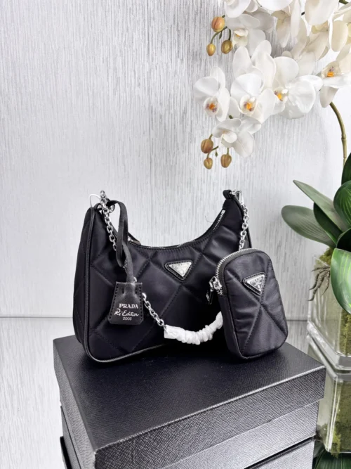 Prada Black Quilted Nylon Hobo Bag