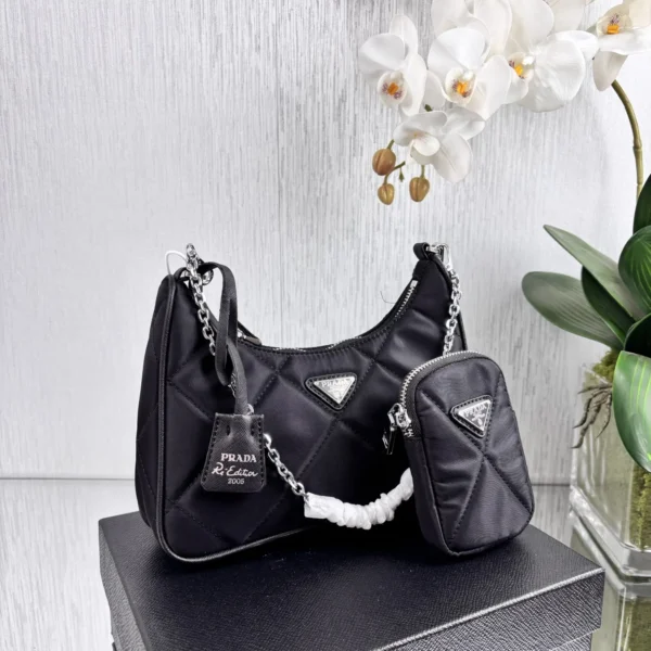 Prada Black Quilted Nylon Hobo Bag
