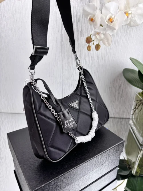 Prada Black Quilted Nylon Hobo Bag