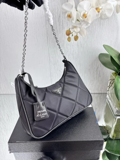 Prada Black Quilted Nylon Hobo Bag