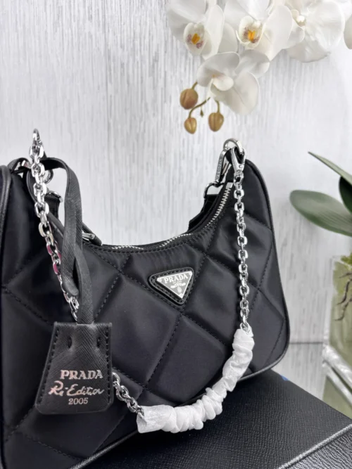 Prada Black Quilted Nylon Hobo Bag