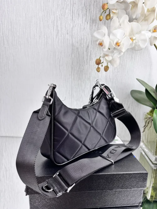 Prada Black Quilted Nylon Hobo Bag